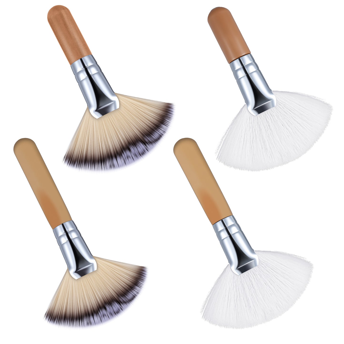 Classicseali 4PCS Facial Brushes, Soft Fan Brush Makeup,Long and Short Handle Loose Powder Contour Setting Facial Fans Brush, for Female Blush, Highlights, Shadows, Eyeshadow
