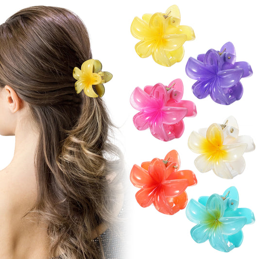 Classicseali 6PCS Flower Hair Claw Clips, 1.57 In Mini Flower Claw Clips for Women/Girls, Small Flowers Clips for Hair, Hawaiian Decorations, Birthday Gifts, Multicolor
