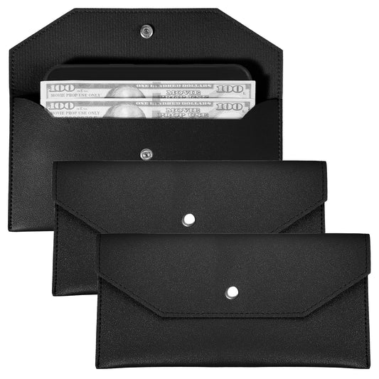 Classicseali 3pcs Cash Wallet for Notes,Reusable Cash Wallets for Women,Lightweight and Portable,Waterproof Leather Envelope Wallet,for Daily Travel, School to Hold Bank Cards, Receipts,Black