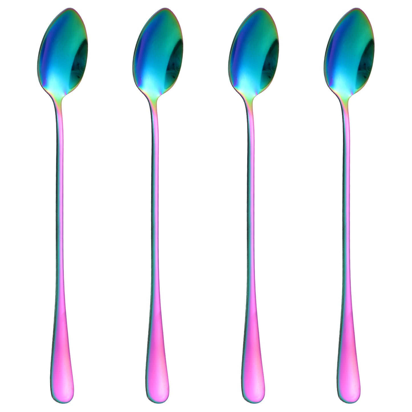 Guduling 4 Pcs Long Teaspoons,Sundae Spoons,Long Spoons for Latte Glasses,Stainless Longs Handled Teaspoon for Coffee, Tea, Desserts, Ice Cream, and More (Rainbow)