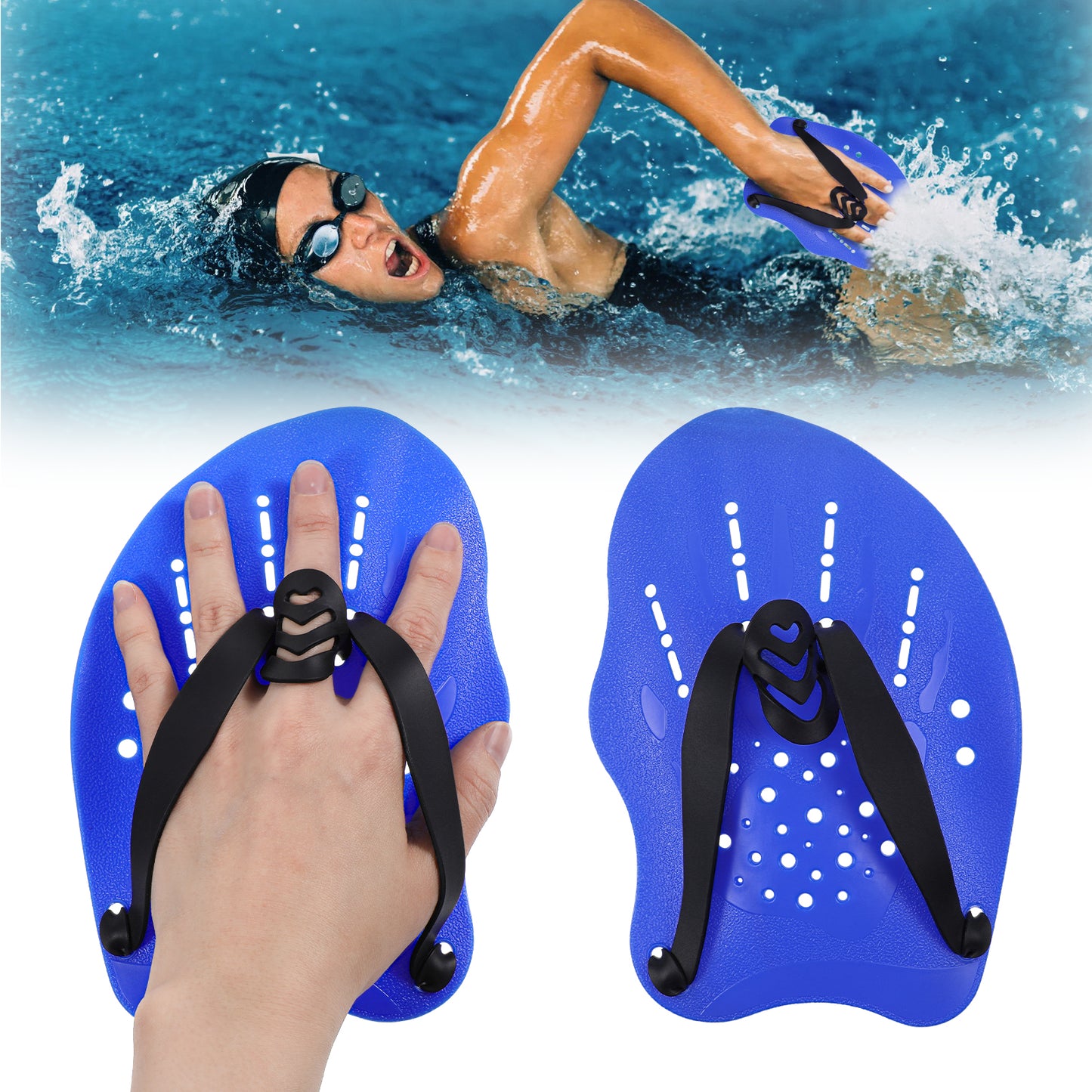 Oruola 1 Pair Hand Paddles for Swimming Training,Swimming Hand Paddles with Adjustable Straps,Strength Training Aid Pool Exercise Equipment Accessories Swim Paddle for Adults Kids Children Unisex