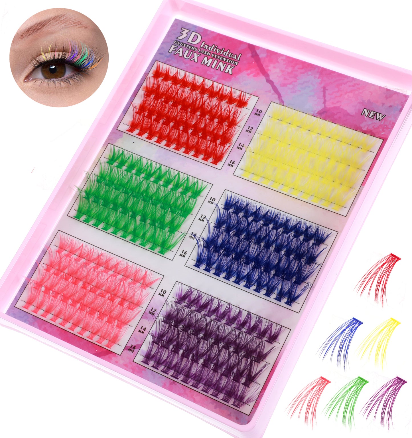 Clustered Lashes, 240 Pcs Lash Extension Kit, 6 Colors 30D C Curl 14-16mm Mixed Length, Fluffy DIY Eyelash Extensions for Daily Makeup Party Cosplay