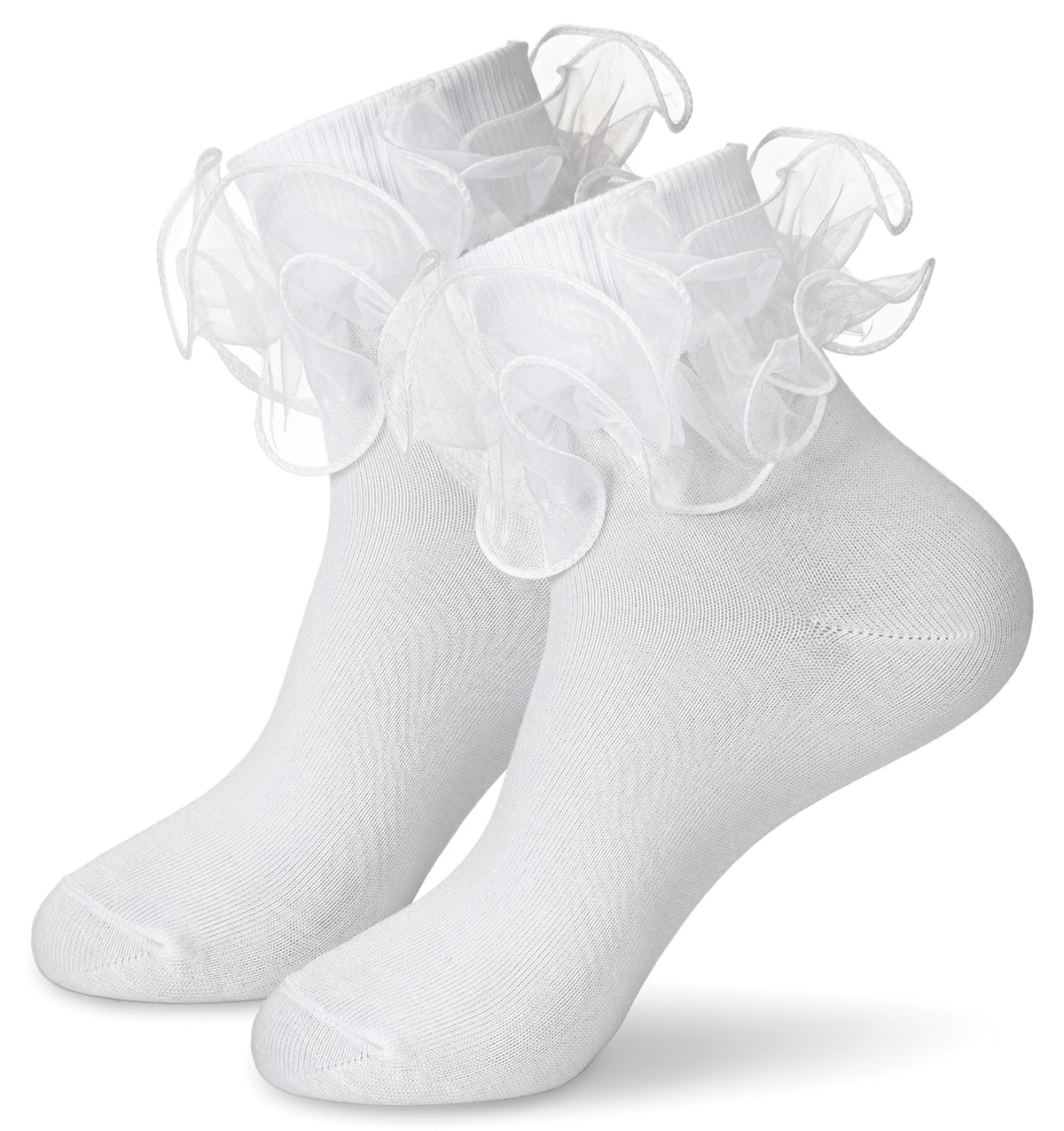 Thrymme White Frilly Socks Women, Ruffle White Lace Socks for Women Girls