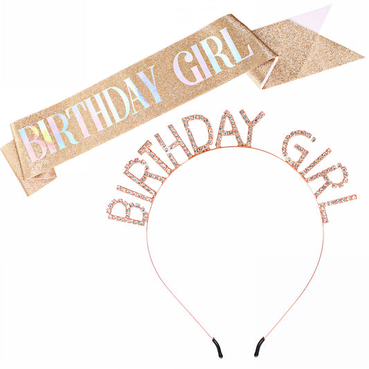 Classicseali 2pcs Birthday Sash and Tiara,Rose Gold Happy Birthday Sash for Girls and Crown, Exquisite and Shiny, not Easy to Fade,Ideal Gift for Daughters and Female Friends, for Any Activity