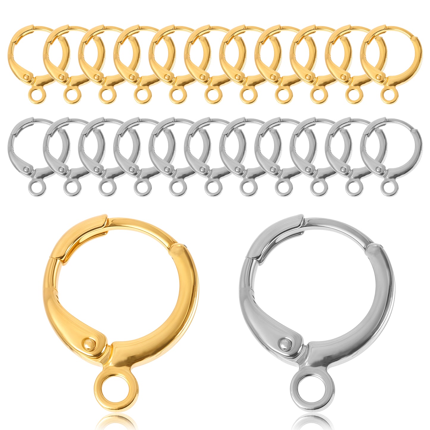 Oruola 100pcs Leverback Earring Hooks,12mm Earring Hoops for Jewelry Making,Metal Earring Clasps for Jewelry Making,Silver & Gold Earring Hooks for DIY Jewelry Earring Making Supplies