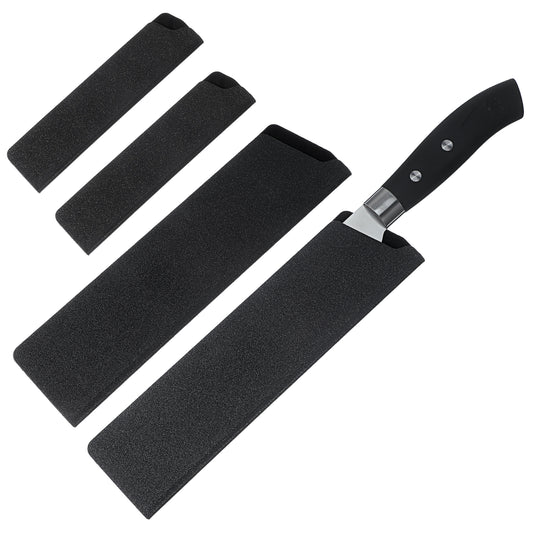 Classicseali 4pcs Knife Covers or Sleeves, 8.7" x 2.2" & 5.1" x 1.2" Knife Sheaths for Kitchen Knives, Cleaver, ABS Gentle Non-Scratch Felt Lining Chef Knives Sheath Kit for Home Kitchen, Black