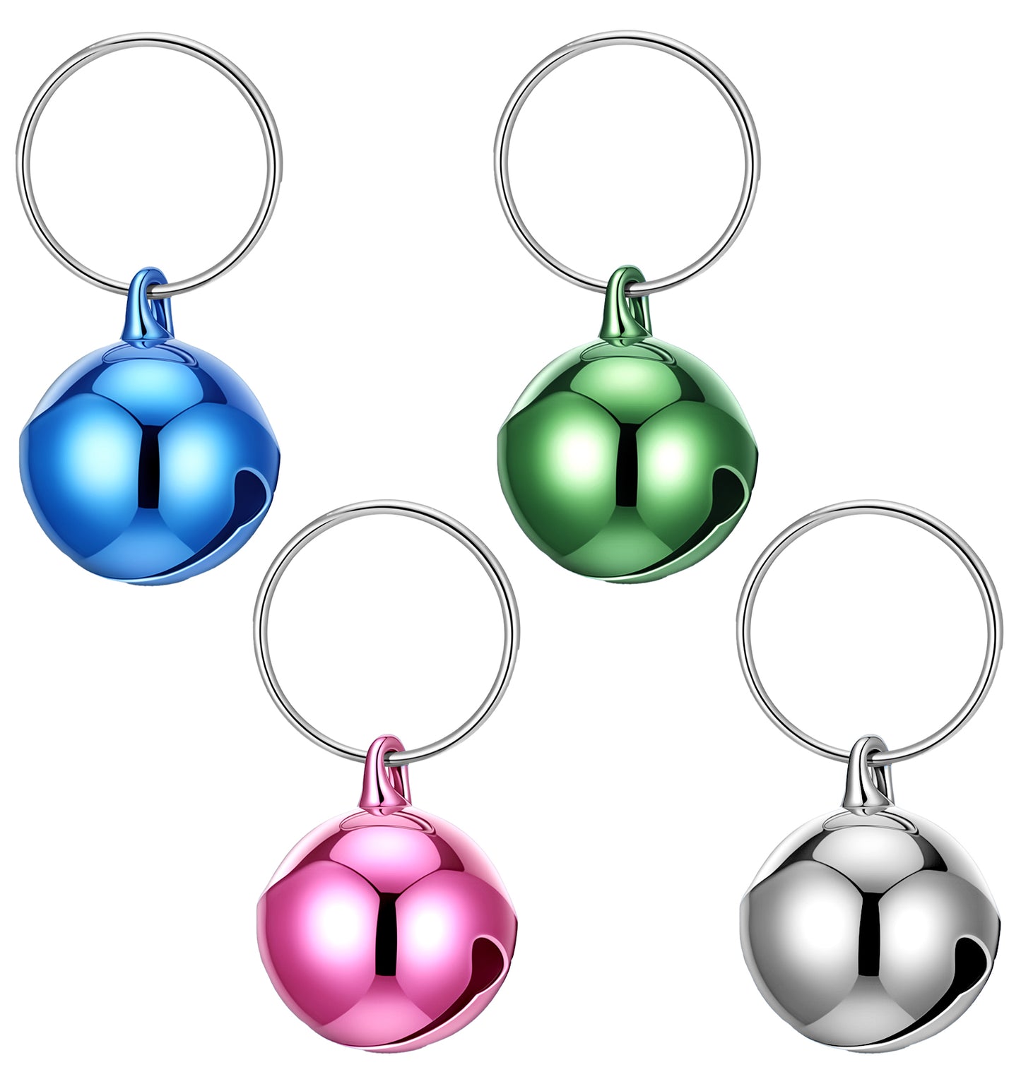 Thrymme 4 Pcs Cat Bells, 12mm Iron Cat Dog Bells for Collars Loud in Silver, Green, Pink & Royal Blue for Pet Training & Decoration