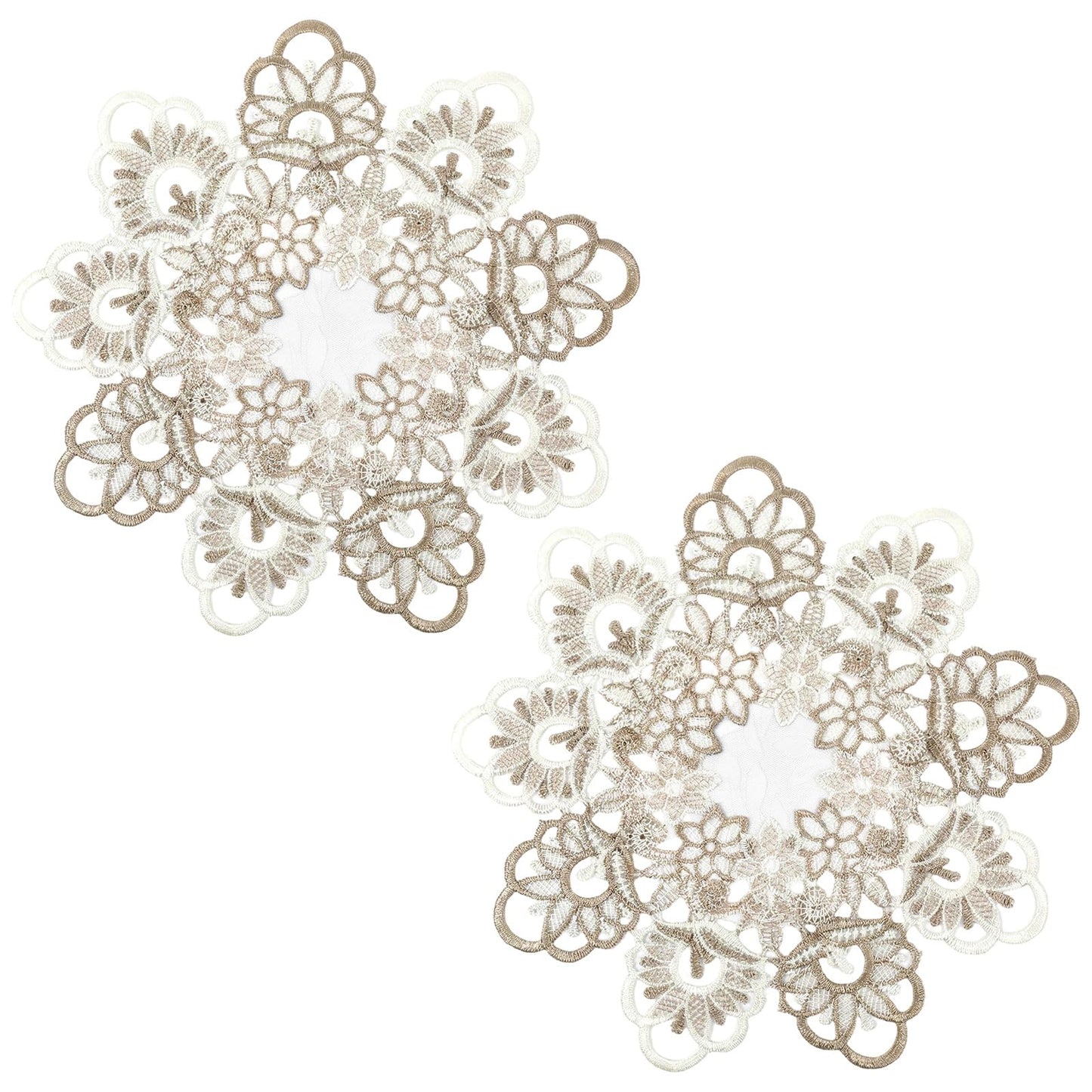 Guduling 2 Pcs Lace Placemats,Antique Jacquard Crochet Doilies,Small Farmhouse Linen Embroidered Lace Trim Table Decor Mat RusticTable Cover (Flower Shape, Diameter 12.60 Inch)