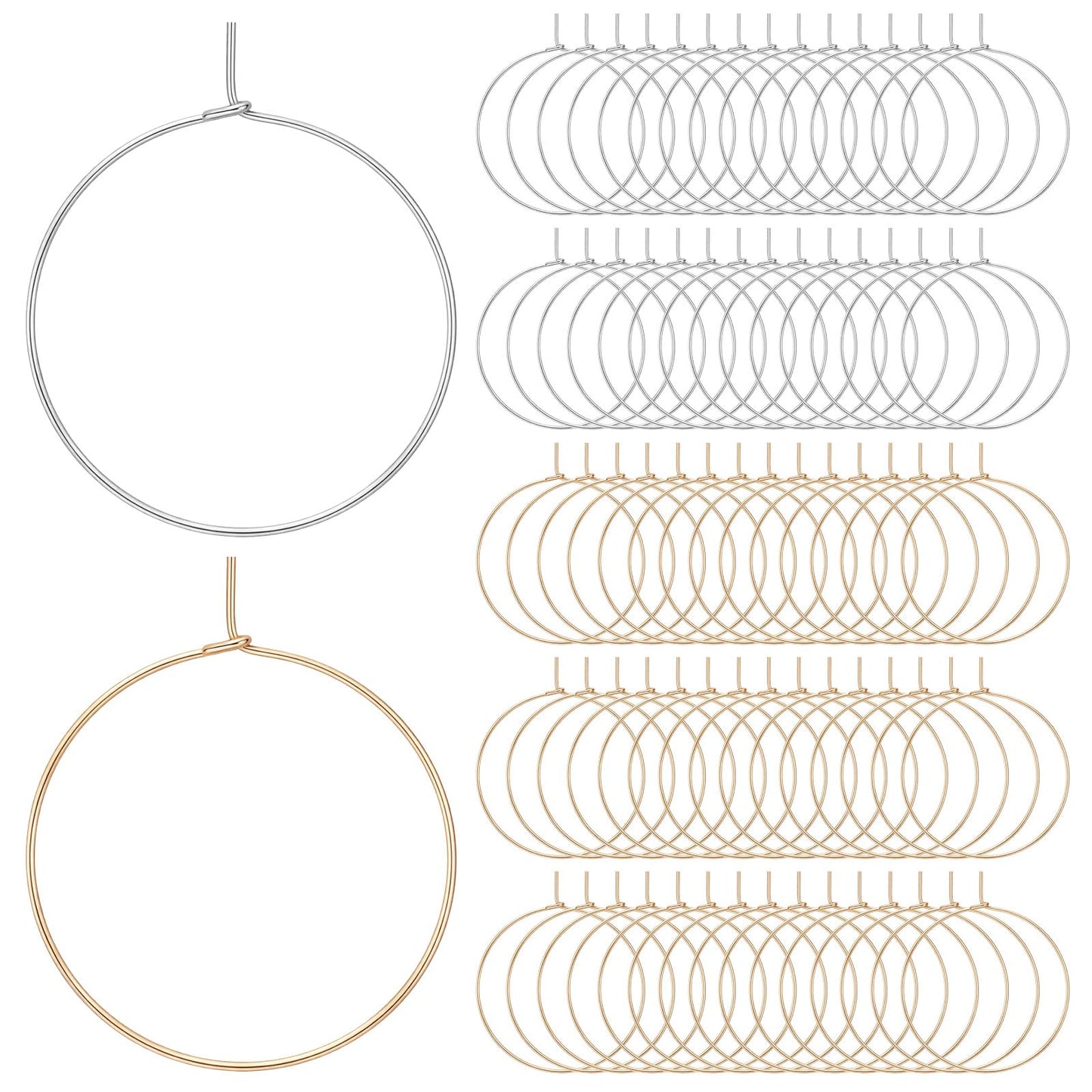 Elegaperma 100pcs Wine Glass Charm Rings, Wine Rings, Wines Glass Charms Diy, Hoop Earrings for Women Jewelry Making Diy Crafts Wedding Birthday Party Gifts (Gold,Silver)