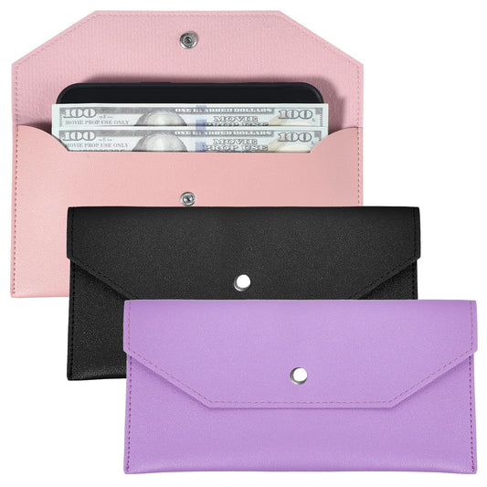 Classicseali 3pcs Cash Wallet,Cash Wallet Money Holder for Cash,Leather Envelope Wallet for Budgeting,3 Colors Money Wallet Organizer for Cash,Cash Wallets for Women(Black,Pink,Purple)
