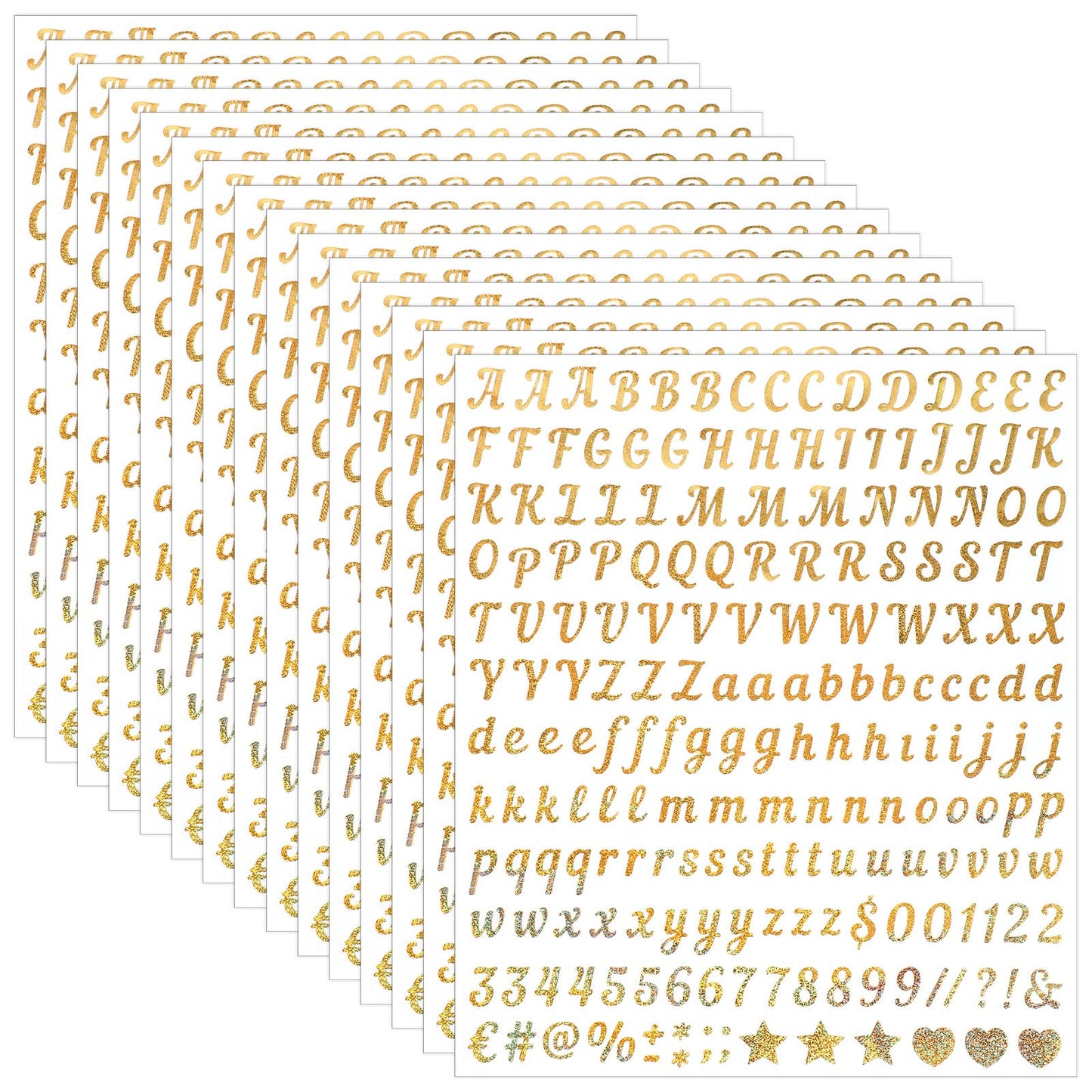 Elegaperma 18 Sheets of Stickers Small Gold, Adhesive Letters Gold in Capital Letters, 23 x 19.3 cm Lowercase Letters, Numbers, Symbols, Stickers Alphabet for DIY Decoration, Scrapbooking & Party