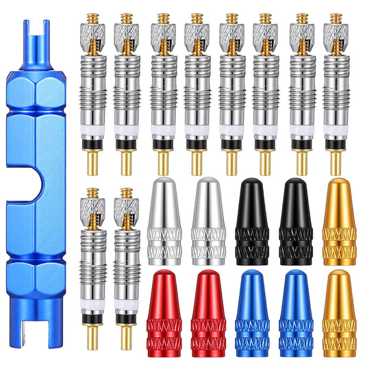Classicseali 21pcs Presta Valve Core, Zinc Alloy Bicycle Stem Caps, Including a Valve Stem Removal Tool, Valves Cores, and Bicycle Valves Cap for Bicycles Tire Replacements