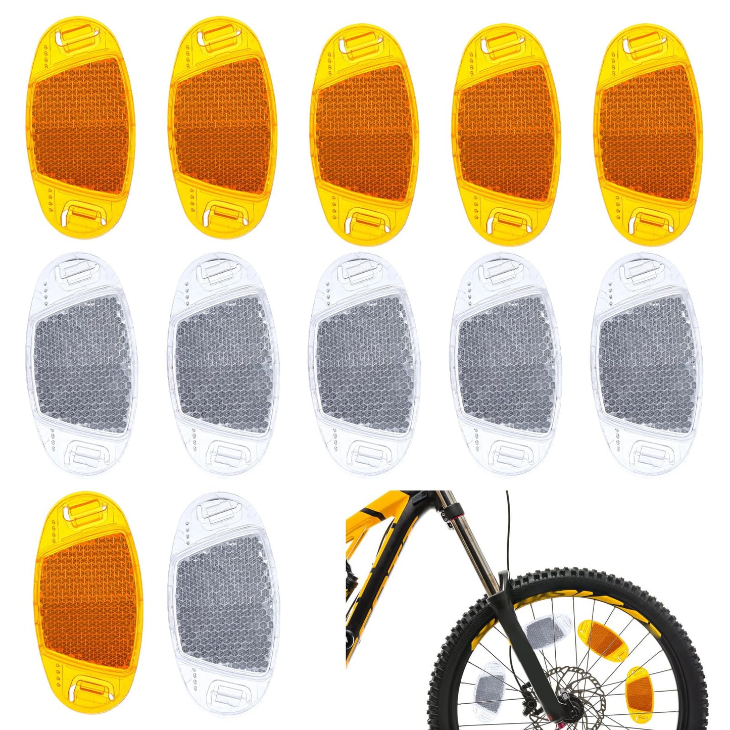 Classicseali Pack of 12 Bicycle Cat Eyes, Spoke Reflectors Bicycle, Reflectors Bicycle Children, ABS Reflectors for Bicycles and Mountain Bikes, Rear Light Accessories, White Wheel Light and Yellow