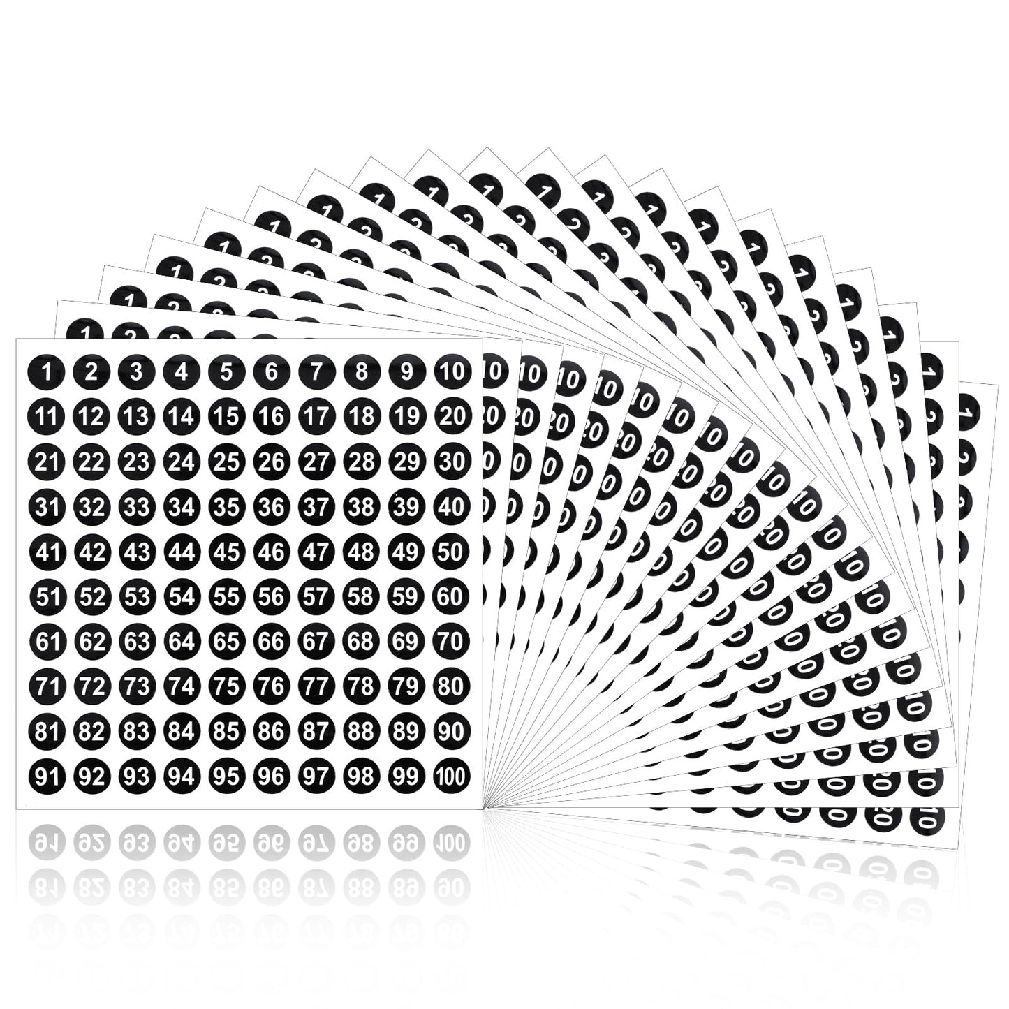 oruola 20 Sheets Small Number Stickers,1 to 100 Number Self Adhesive Stickers,Sticky Round Number Labels, 10mm,Black Background with White Numbers,Perfect for Organizing and Sorting, 2000 Pieces Total