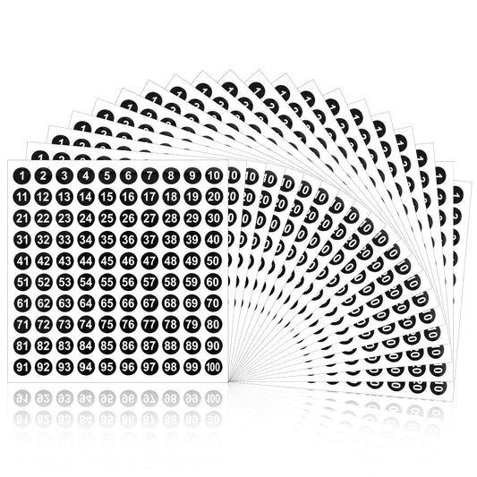 oruola 20 Sheets Small Number Stickers,1 to 100 Number Self Adhesive Stickers,Sticky Round Number Labels, 10mm,Black Background with White Numbers,Perfect for Organizing and Sorting, 2000 Pieces Total