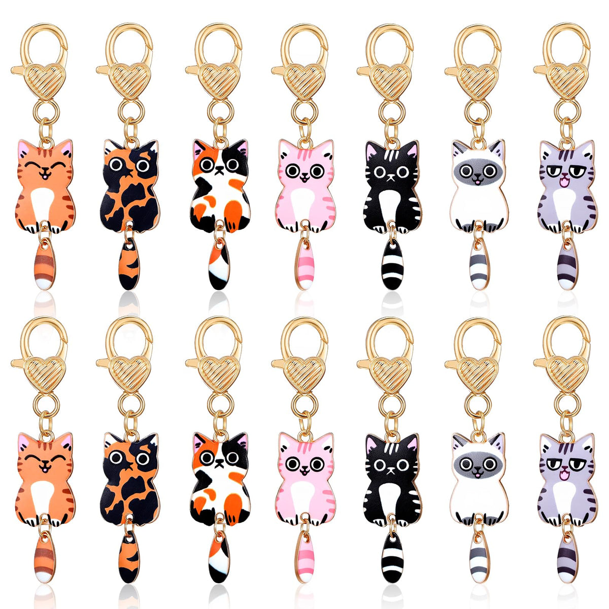 Guduling 14pcs Cat Keychains,Lovely Cat Keyring Set,Cute Cats Charms
