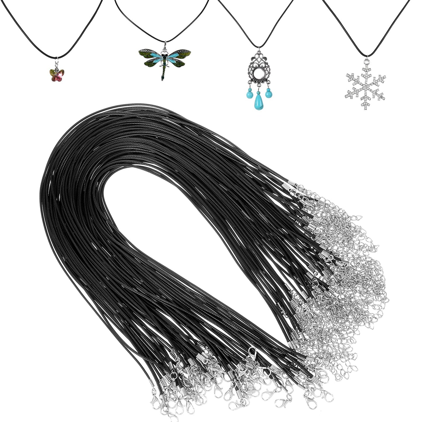 Oruola 60pcs Leather Necklace Cord with Clasp,Black Cord Necklace,20In Waxed Leather Necklace with Clasp,Necklace Cords for Pendants,1.5mm Necklace String for DIY Bracelet Necklace Jewelry Making