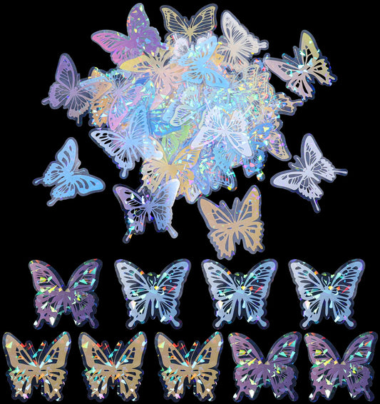 Scrap Booking, 60Pcs Butterfly Stickers for Adults, Holographic Butterfly PET Waterproof Sticker for Phone Cases, Notebooks, Water Bottles, Bathroom Tiles, Mirror Edges, Greeting Cards, Invitations