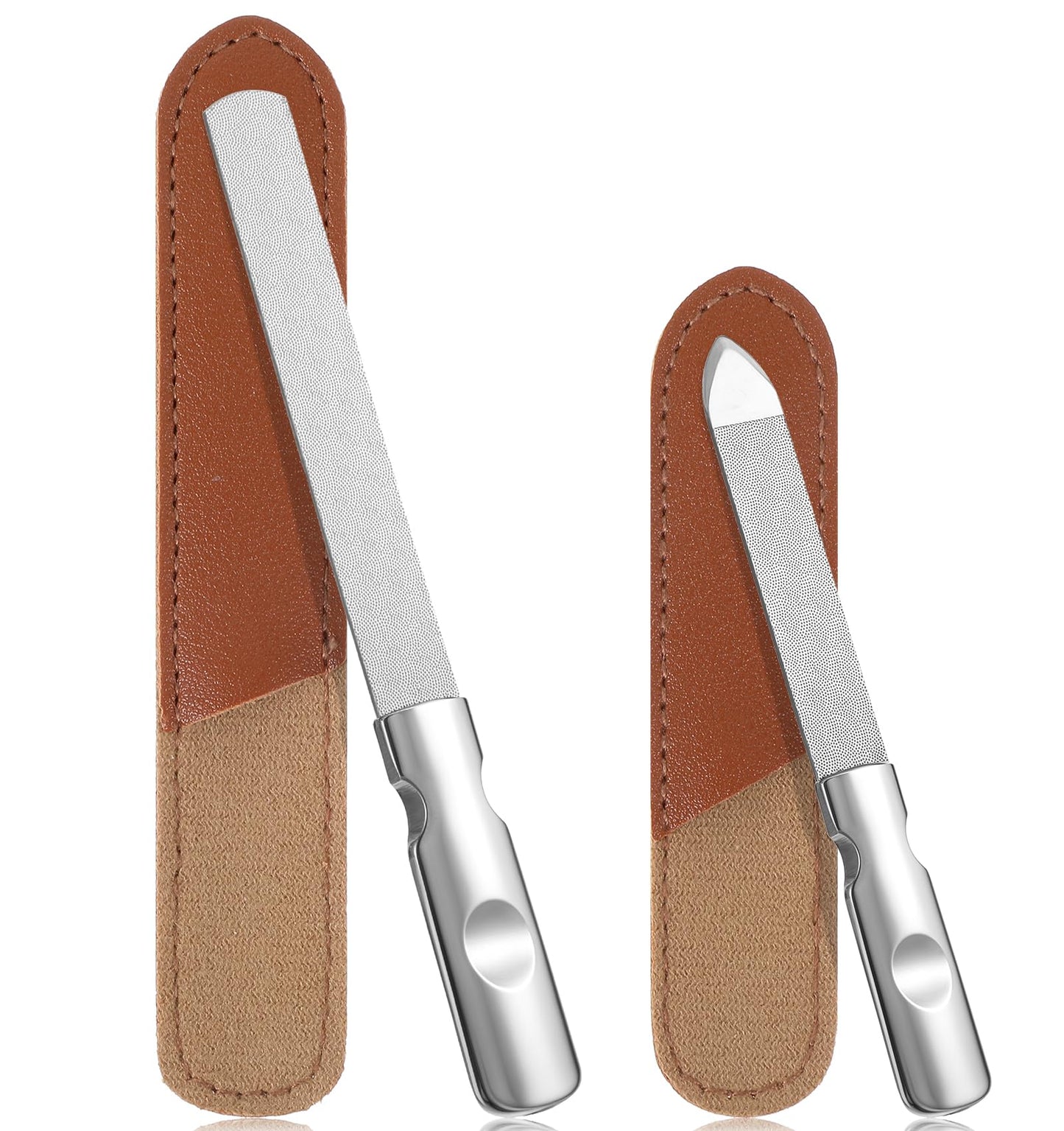 Nail Trimmer,Stainless Steel Nail File with Anti-Slip Handle and Leather Case, Double Sided and Files Nails Easily for Men and Woman,Great for Home Salon or Travel Use (2 PCS Metal)