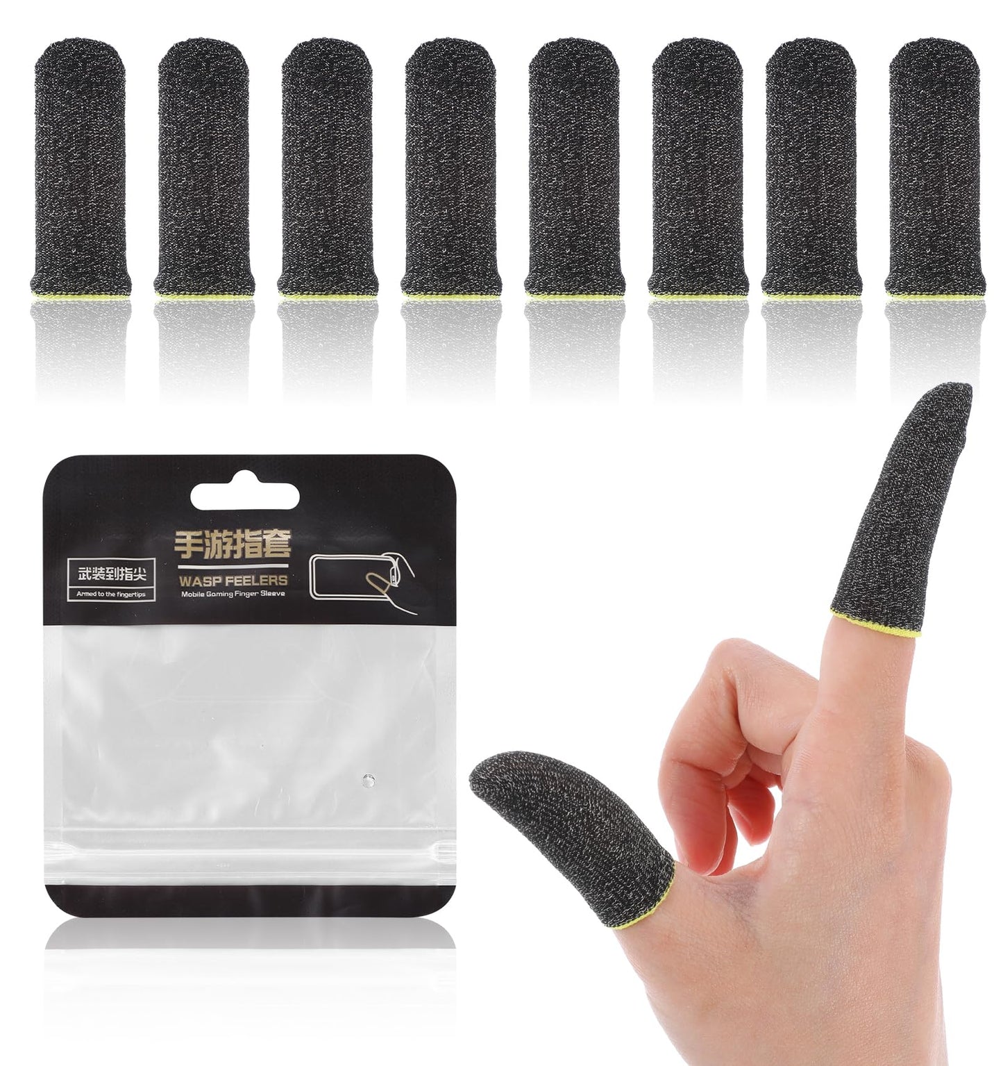 Gaming Thumb Sleeve, 4 Pairs Ultra-thin 0.01" Finger Sleeves for Gaming - Anti-slip & 360 Touchscreen Sensitive Thumb Sleeves, Finger Gloves for Gaming Anti-sweat & Prevents Cold Fingers (Black)