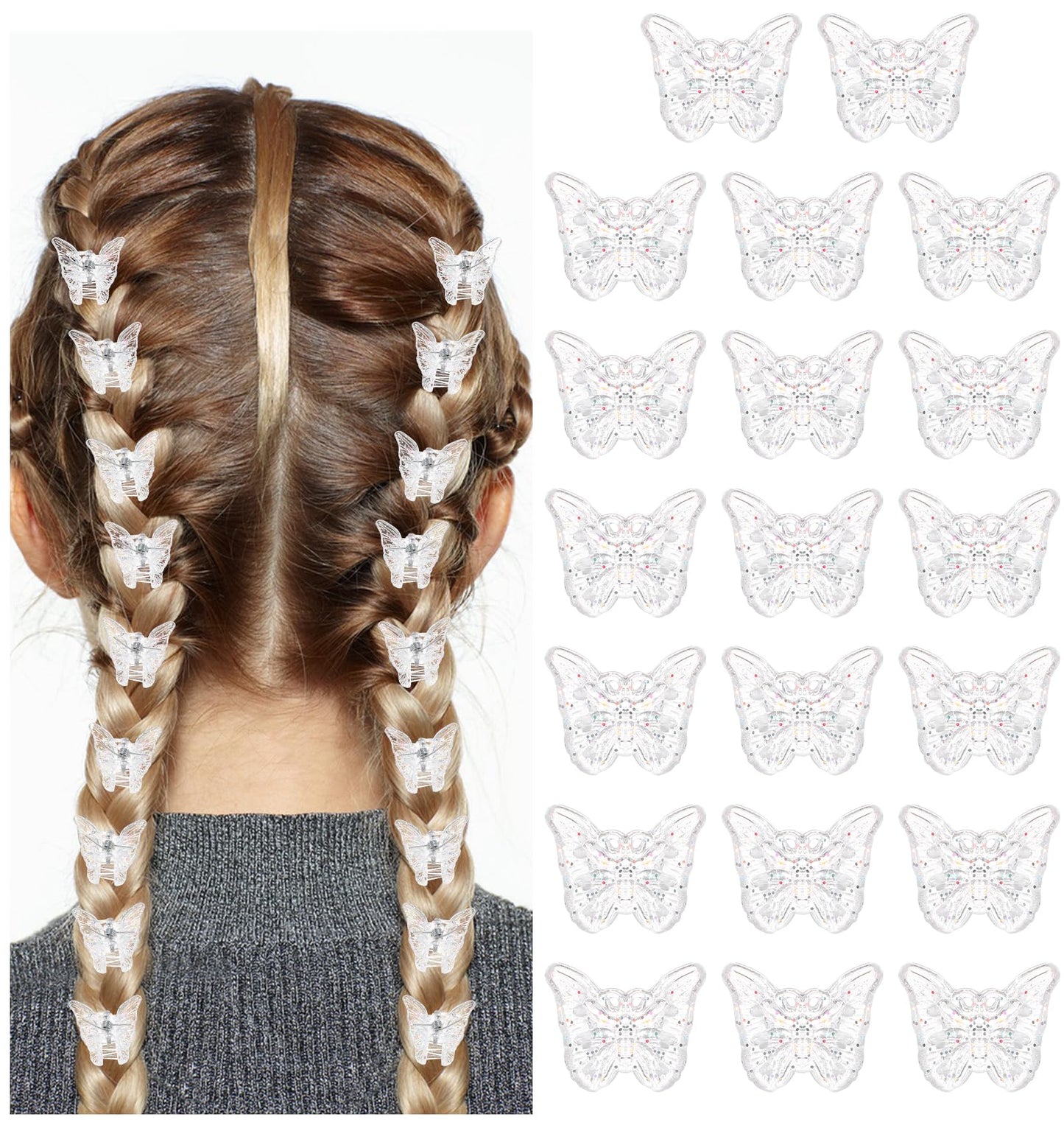 20 Pcs Silver Butterfly Hair Clips, Small Butterfly Hair Clips for Women, Mini Butterfly Hair Clips, Butterfly Clips for Women, and Girls, Stylish Translucent Tiny Butterfly Hair Clips (Glitter Color)