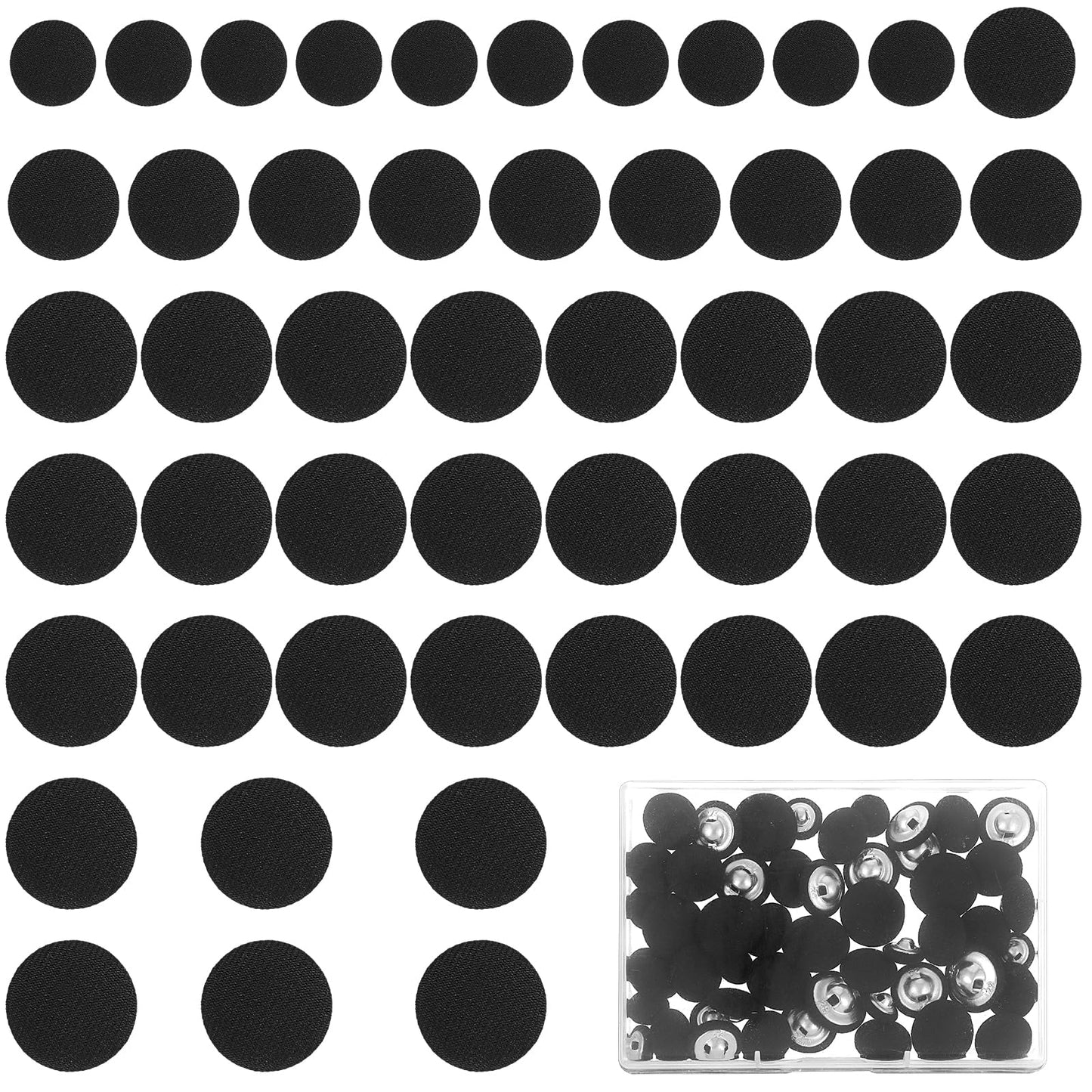 Oruola 50pcs Fabric Covered Buttons,Black Tuxedo Buttons,3 Sizes of Satin Buttons for Suits Gowns Blouses Tuxedo Sweaters Fabric Buttons,18 mm 7/10 in,15 mm 5/8 in,11.5 mm 9/20 in Black Buttons