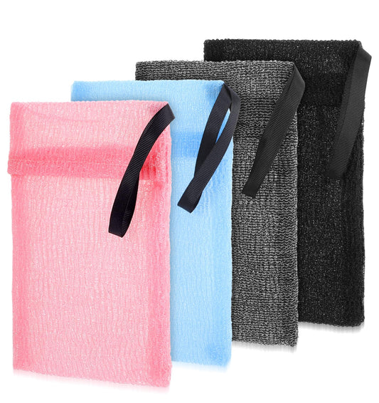 4 Pcs Bar Soap Bag for Washing Body, Exfoliating Soap Bag Scrubber Pouch Sack for Bath Shower, Facial Cleaning, Travel & Home Use (Multicolor)