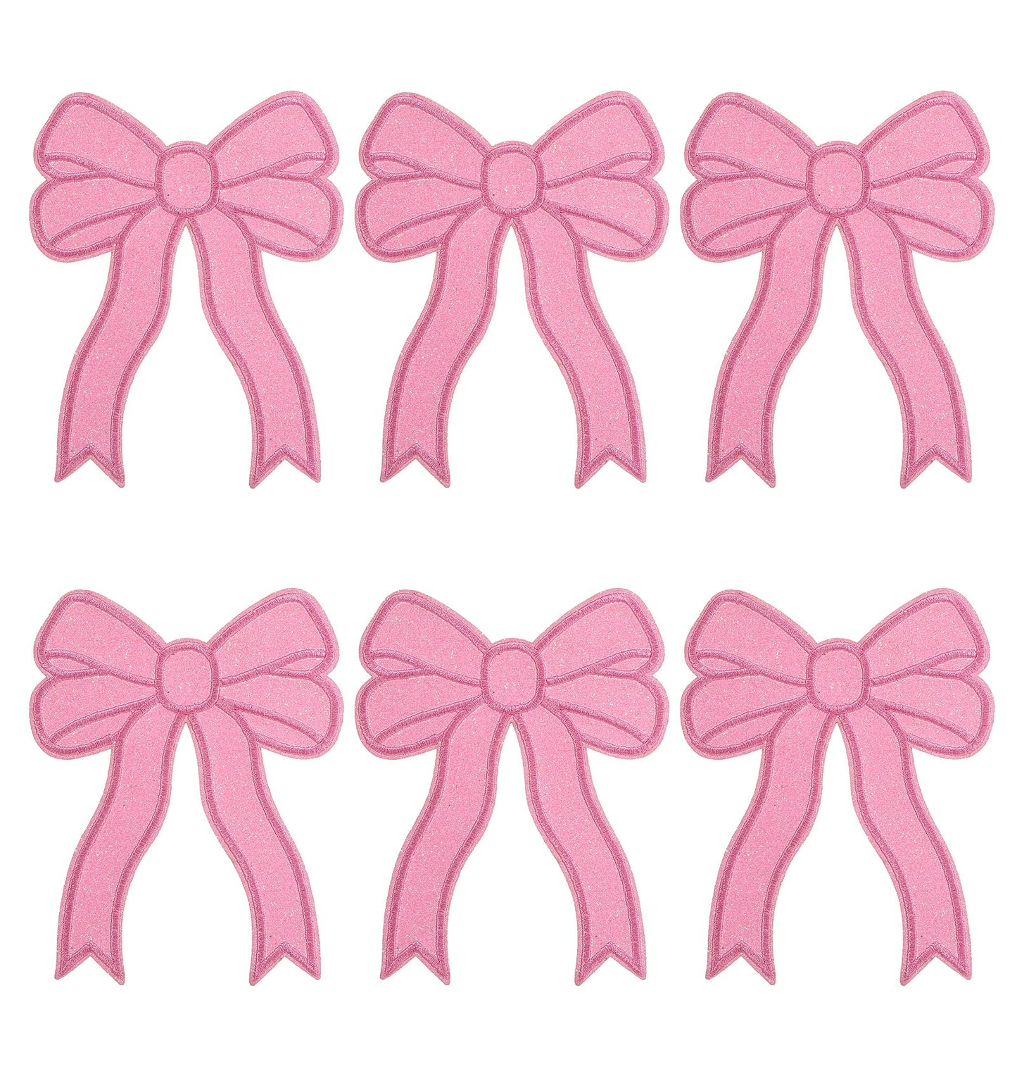 Bow Iron on Patches, 6Pcs Iron on Bow Patches, Embroidered Patch with Fine Shimmer for Girls Women Clothes Backpacks Jackets,Pink