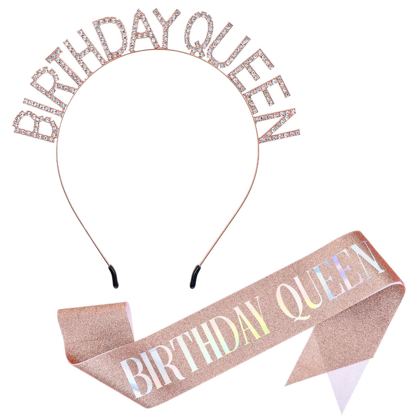 Oruola Birthday Queen Sash and Rhinestone Tiara Kit,Birthday Sash for Women,Birthday Sash and Birthday Crown Crystal Tiara,Birthday Gifts Birthday Sash for Women Birthday Party Supplies (Rose Gold)