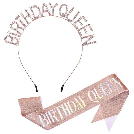 Oruola Birthday Queen Sash and Rhinestone Tiara Kit,Birthday Sash for Women,Birthday Sash and Birthday Crown Crystal Tiara,Birthday Gifts Birthday Sash for Women Birthday Party Supplies (Rose Gold)