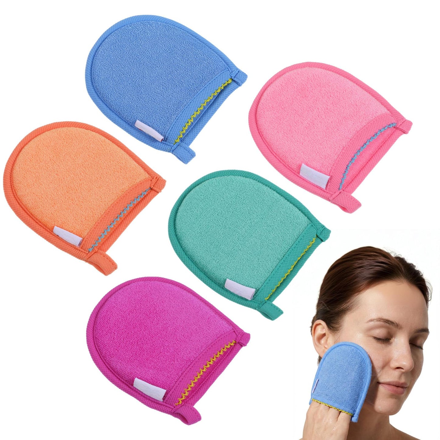 Elegaperma 5 pcs Exfoliate Glove, Premium Plant Fiber Dead Skin Scrubber, Multi-Color Glove Exfoliator for Gentle Facial and Body Cleansing