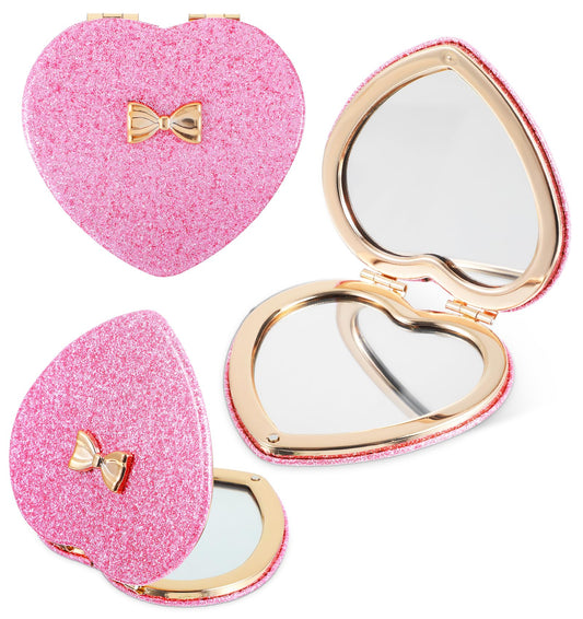 2 Pack Handbag Mirror for Women, Double-sided Folding Compact Mirror for Handbag, Mini Mirrors with Magnetic Closure for Girls, Women, Kids, Home, Office, Valentine's Day (Pink)