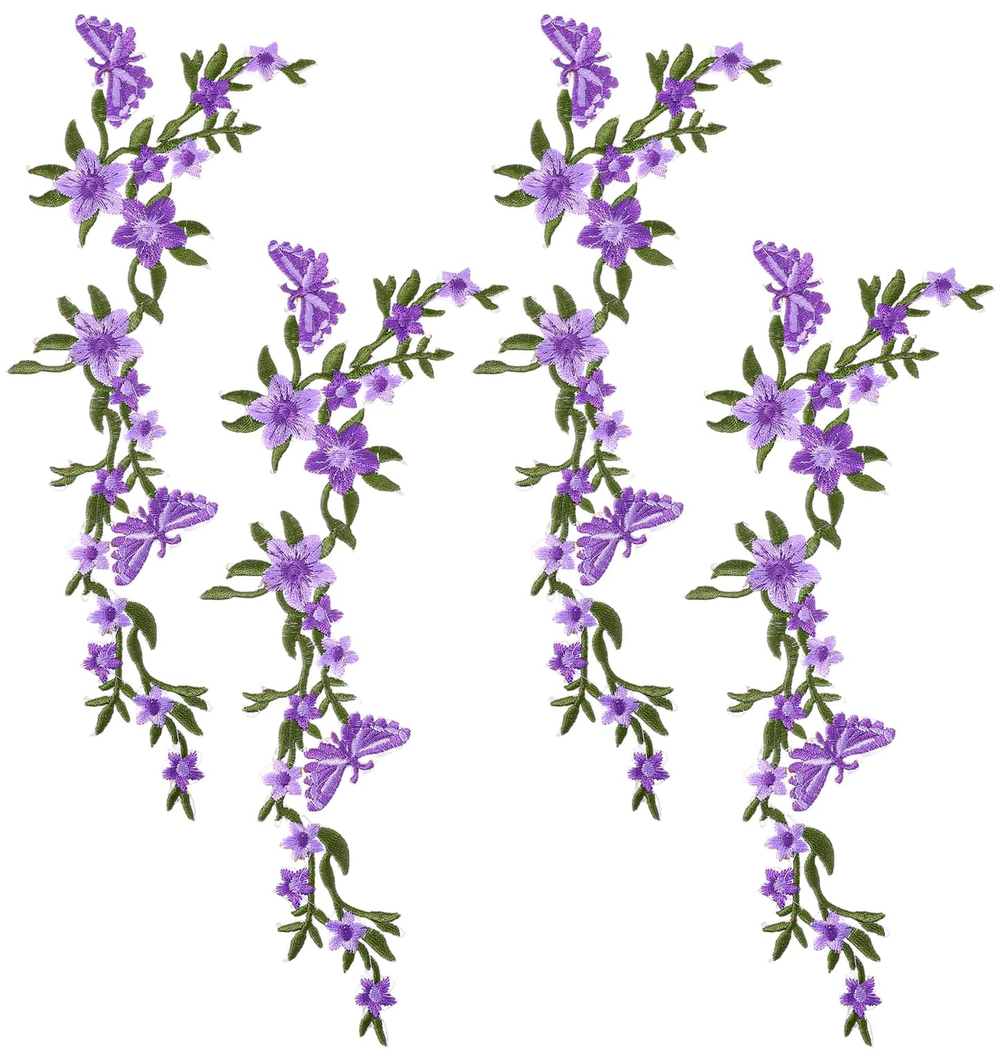 4 PCS Flower Iron on Patches, Purple Flower Wisteria Embroidered Patches