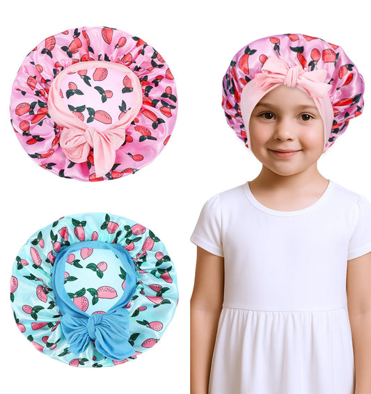 ValueBargain 2 Pcs Kids Silk Bonnet for Sleeping, 27 cm Adjustable Double Layer Elastic Baby Bonnet, Reusable Soft Toddler Hair Bonnets for Sleeping, (2 Colors, Aged 2-8)
