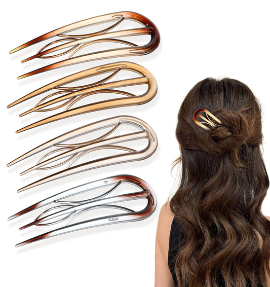 4 Pcs French Twist Hair Pin, French Pin with 3 Inner Teeth Design for Long Thick Hairs, Buns (4 Colors)