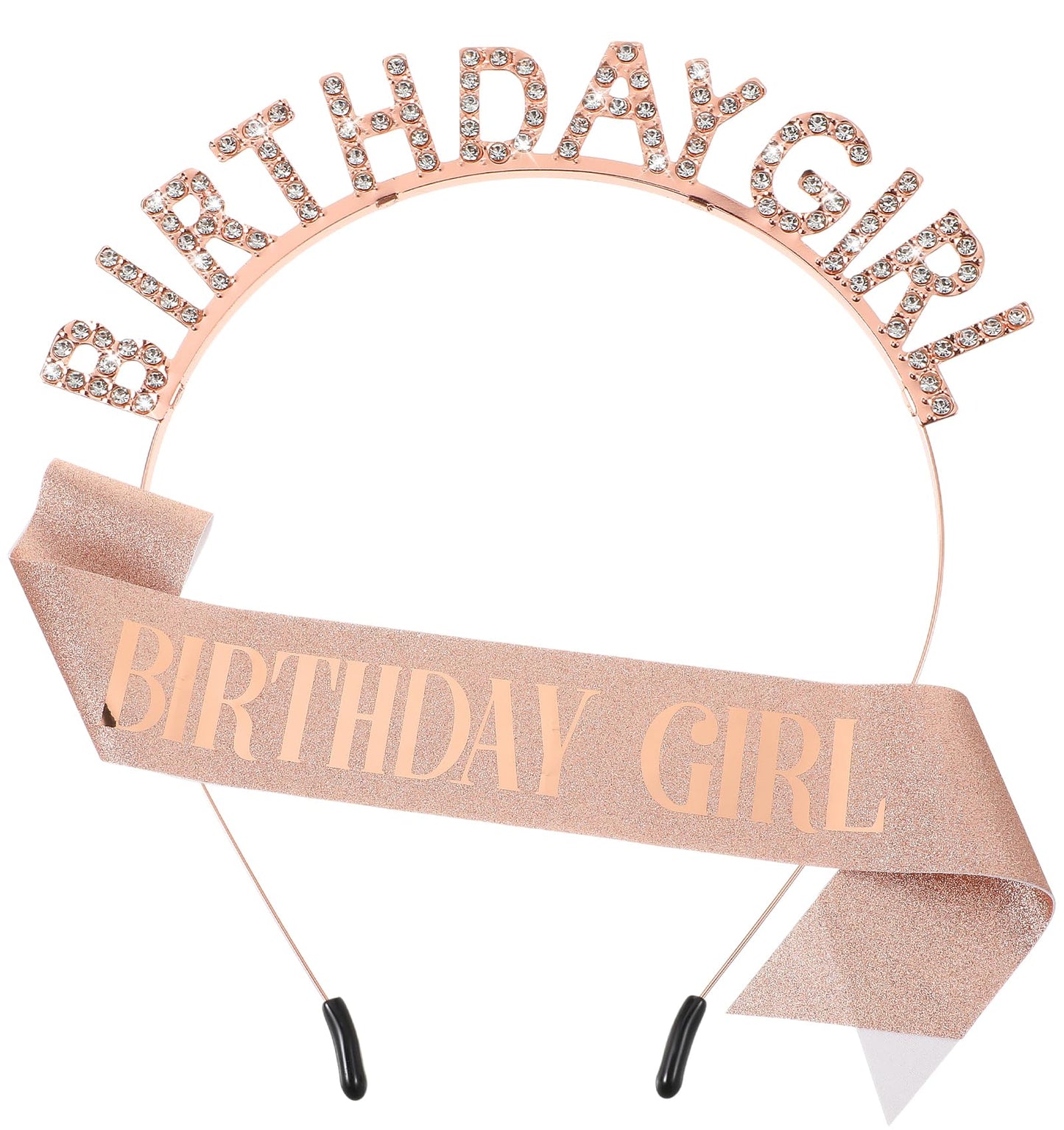 Birthday Girl Sash and Crown, Glitter Happy Birthday Crown for Women, Happy Birthday Headband Girls, Birthday Tiara for Girls, Birthday Princess Sash, Rhinestone Birthday Girl Accessories (Rose Gold)