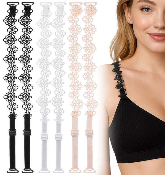 ValueBargain 6 Pairs Decorative Bra Straps, Floral Lace Straps Replacement Set, Non-Slip Lace Adjustable Shoulder Straps for Tops & Dresses