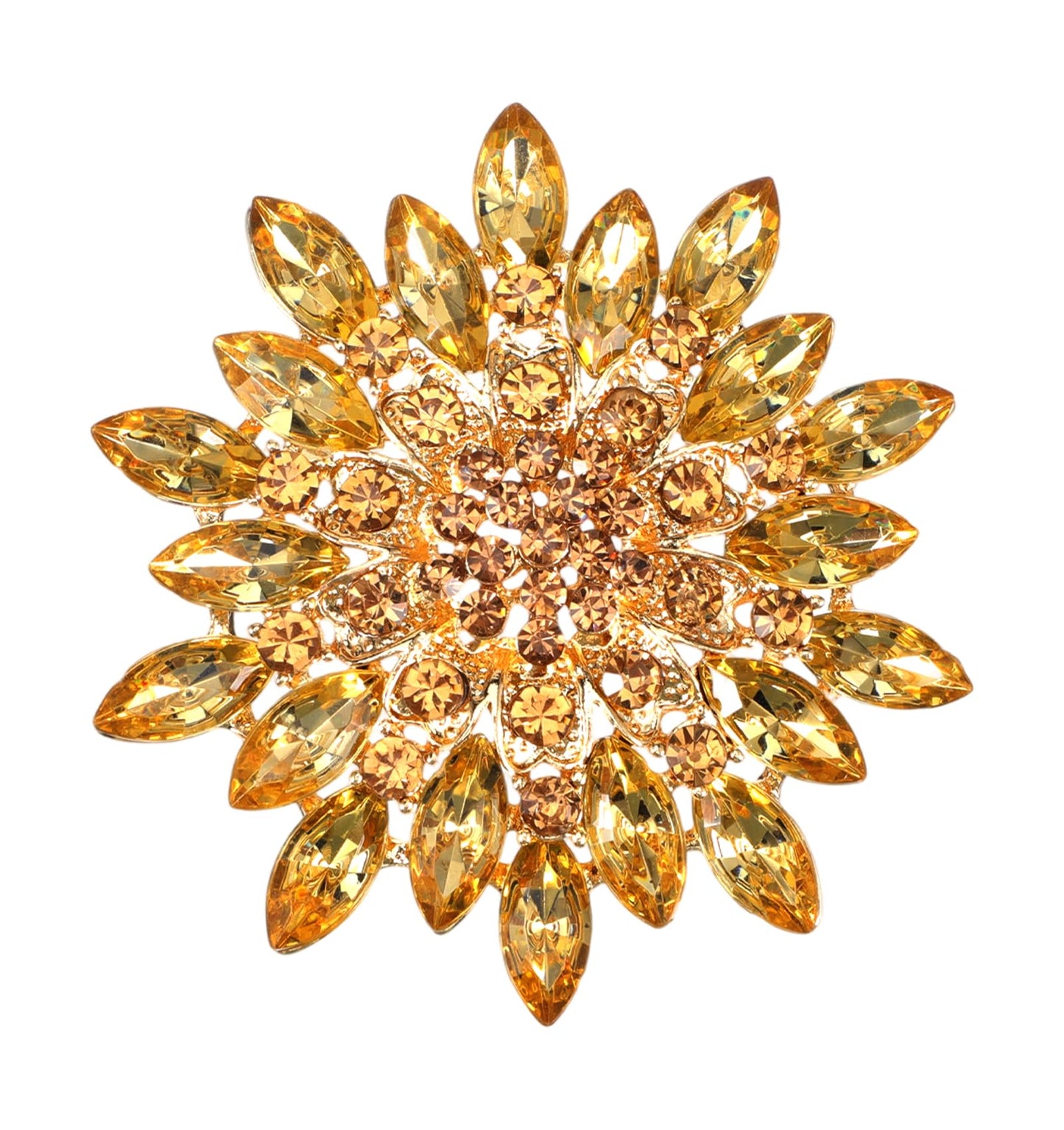 Gold Brooch Pin, Large Brooches for Women Noble Crystal Blooming Flowers, Shining Three-dimensional Shapes, Inlay Craftsmanship for Light up the Basics, Holiday Gifts, Treat Yourself, Creative Diy