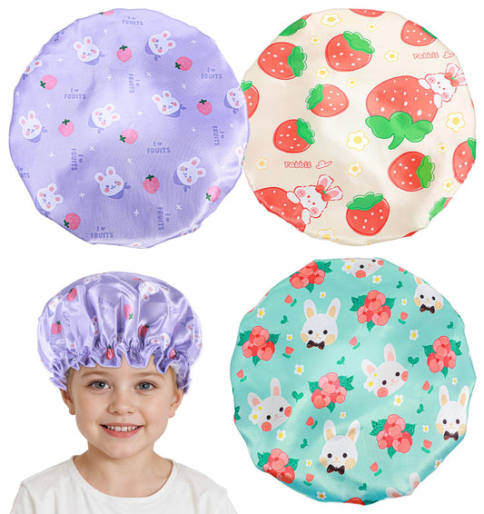 Shower Cap for Kids, 3 Pcs 10 Inch Baby Shower Cap with Waterproof Reusable Double Layers & Elastic Band for Kids, Women, Sleeping, Bath, Travel, Home, (3 Colors)