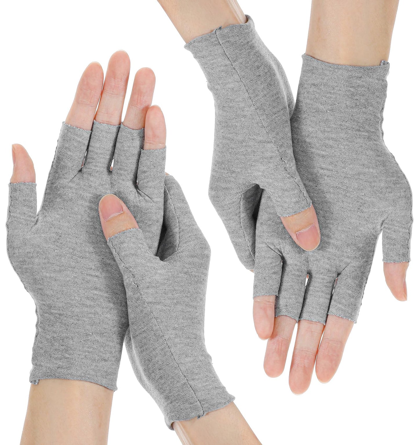 Moisturizing Gloves for Dry Hands, Fingerless Cotton Eczema Gloves for Hand Cream Overnight, Suitable for Women & Men Nighttime Moisturizing Hand, Half Finger Easy to Touchscreen, Grey