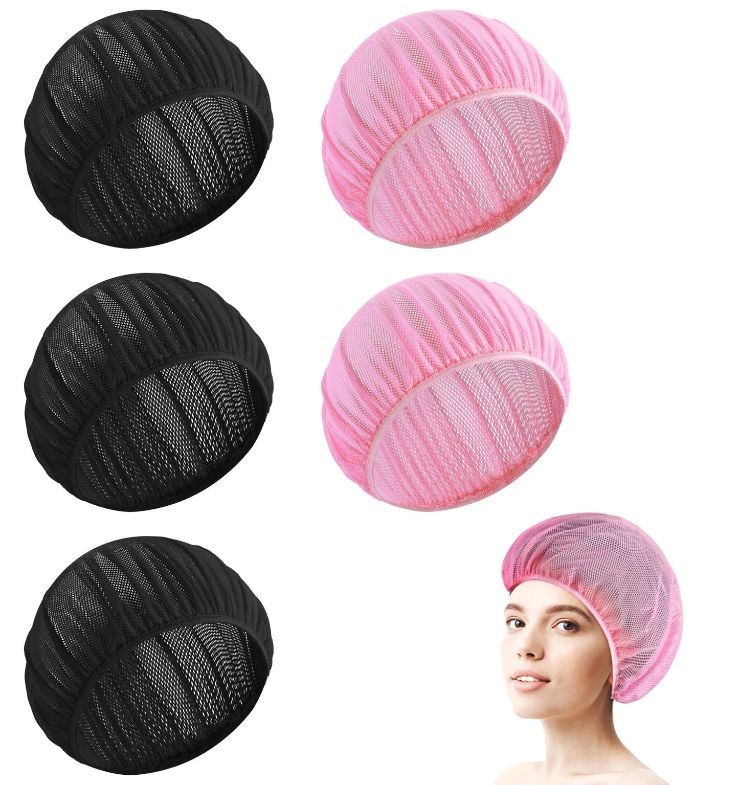 Hairnets for Sleeping in, 6 Pcs 28 cm Breathable Reusable Hairnet for Women Sleeping (Black & Pink)