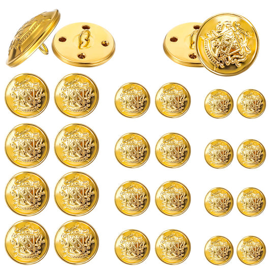 24 Pcs Gold Buttons for Blazer, Gold Buttons for Clothes, Brass Buttons. Large Gold Buttons, Coat Buttons for Women and Men, Suits, Clothes, Jacket, Uniform, (18mm, 20mm, 25mm)
