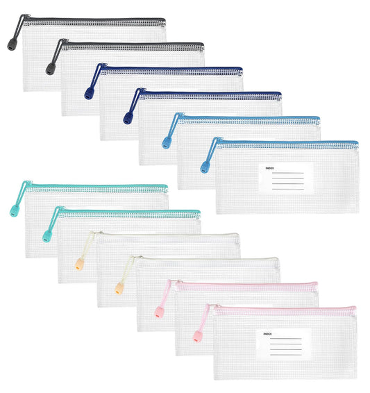12 Pieces Plastic Zip Wallets, ValueBargain Document Organizer Waterproof Zip Bag with Label Pocket for School Office Supplies Travel Storage