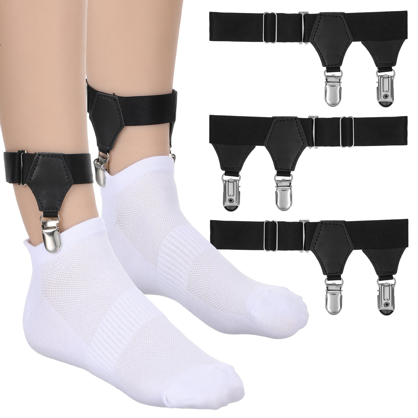 Classicseali 4pcs Sock Suspenders Mens, Adjustable Elastic Sock Garters for Men with Non-slip Clip, Non-Slip Socks Strap Suspenders for Stockings for Business, Wedding, Daily Wear