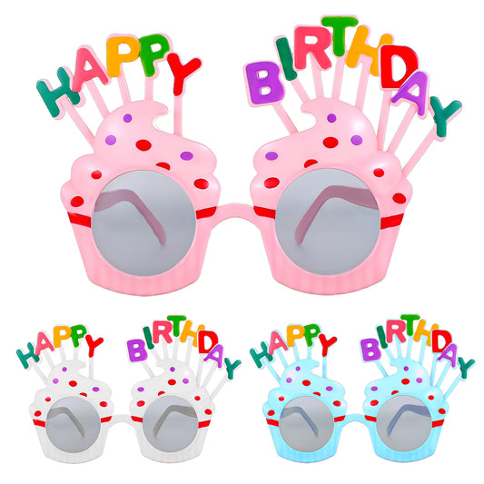 oruola 3 Pairs Birthday Glasses, Fun Party Glasses for Adults, Sweet Cream Cake Birthday Photo Booth Props, Birthday Sunglasses for Children Adult Birthday Party Gifts (Pink, Blue, White)