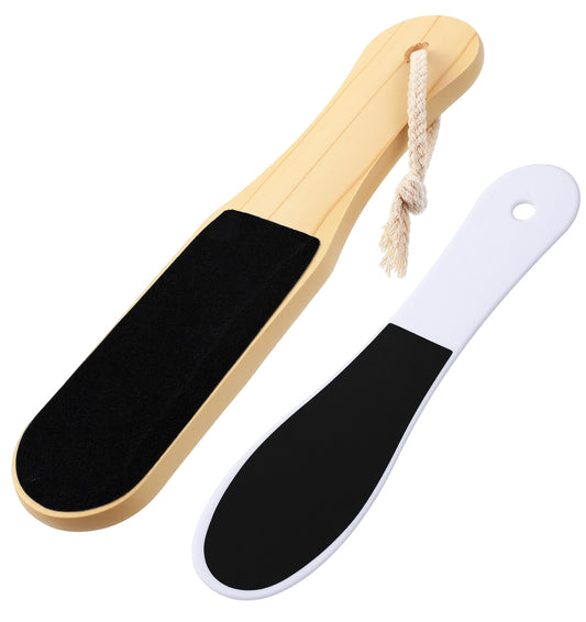 2Pcs Wooden Foot File, Feet File with Wood and Plastic Handle, Foot Rasp Scrubber for Hard Skin, Pedicure Surface Tool