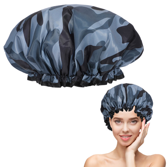 Oruola Double Layer Shower Cap for Women,Camouflage Design, Waterproof and Reusable Shower Caps for Long,Short and Curly Hair,Premium Silky Satin Shower Caps,Perfect for Shower,Spa,Salon Use