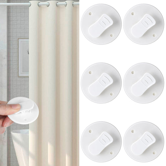 Classicseali 6pcs Shower Curtain Clip,Self Adhesive Windproof Splash Guard Shower Clips for Curtain,Round Shower Clips for Fixing Shower Curtains(White)