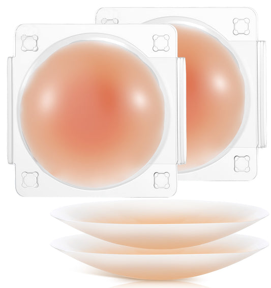 ValueBargain 2 Pairs Nipple Covers No Show, Ultra-Thin Silicone Pasties Nipple Covers Reusable with Storage Board for Women Beige