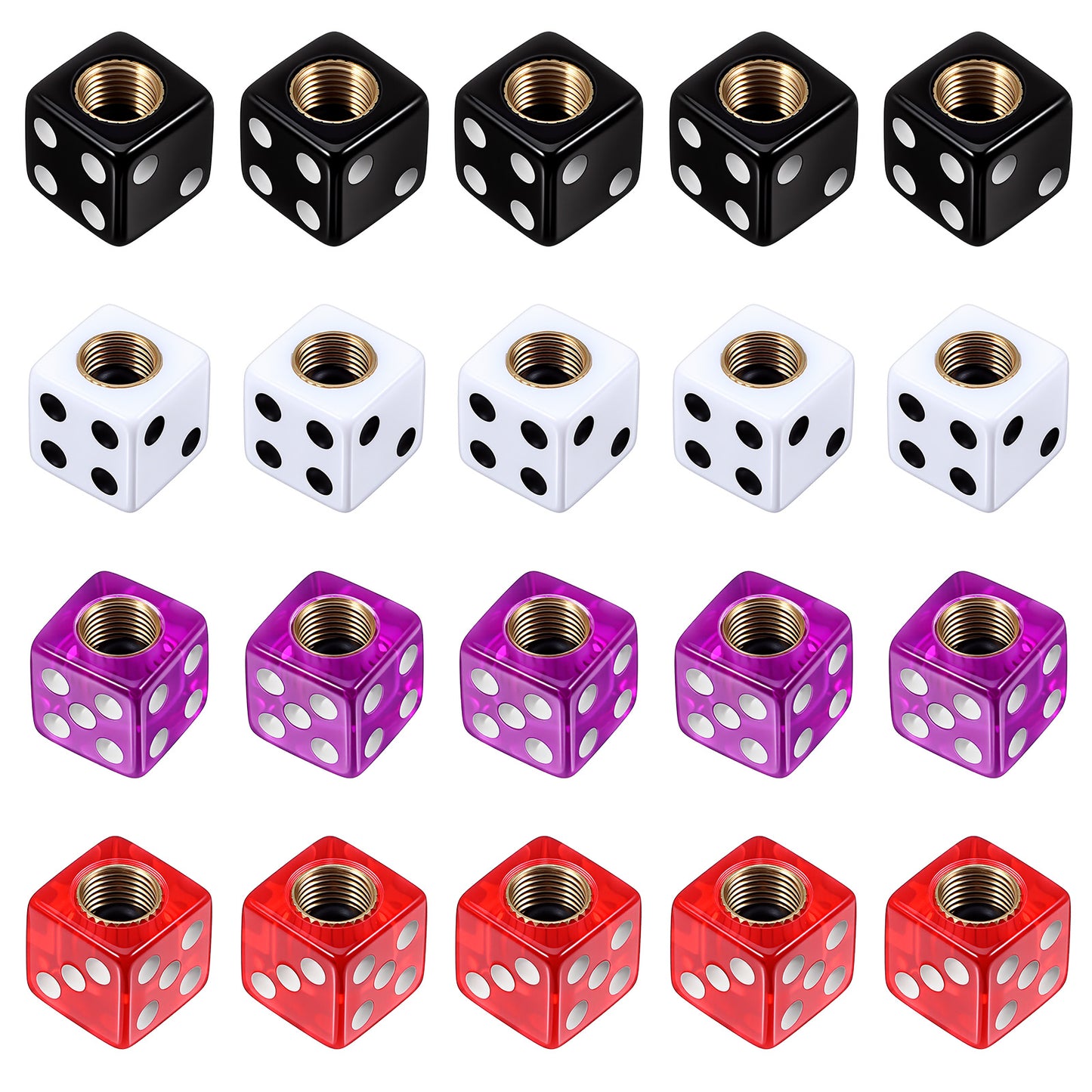 Guduling 16pcs Dice Valve Stem Caps, Bike Dust Caps with Rubber Ring, Copper Core Car Valve Caps for Cars, Suv, Trucks, Bikes, Motorcycles, Bicycles (Black, White, Purple, Red)